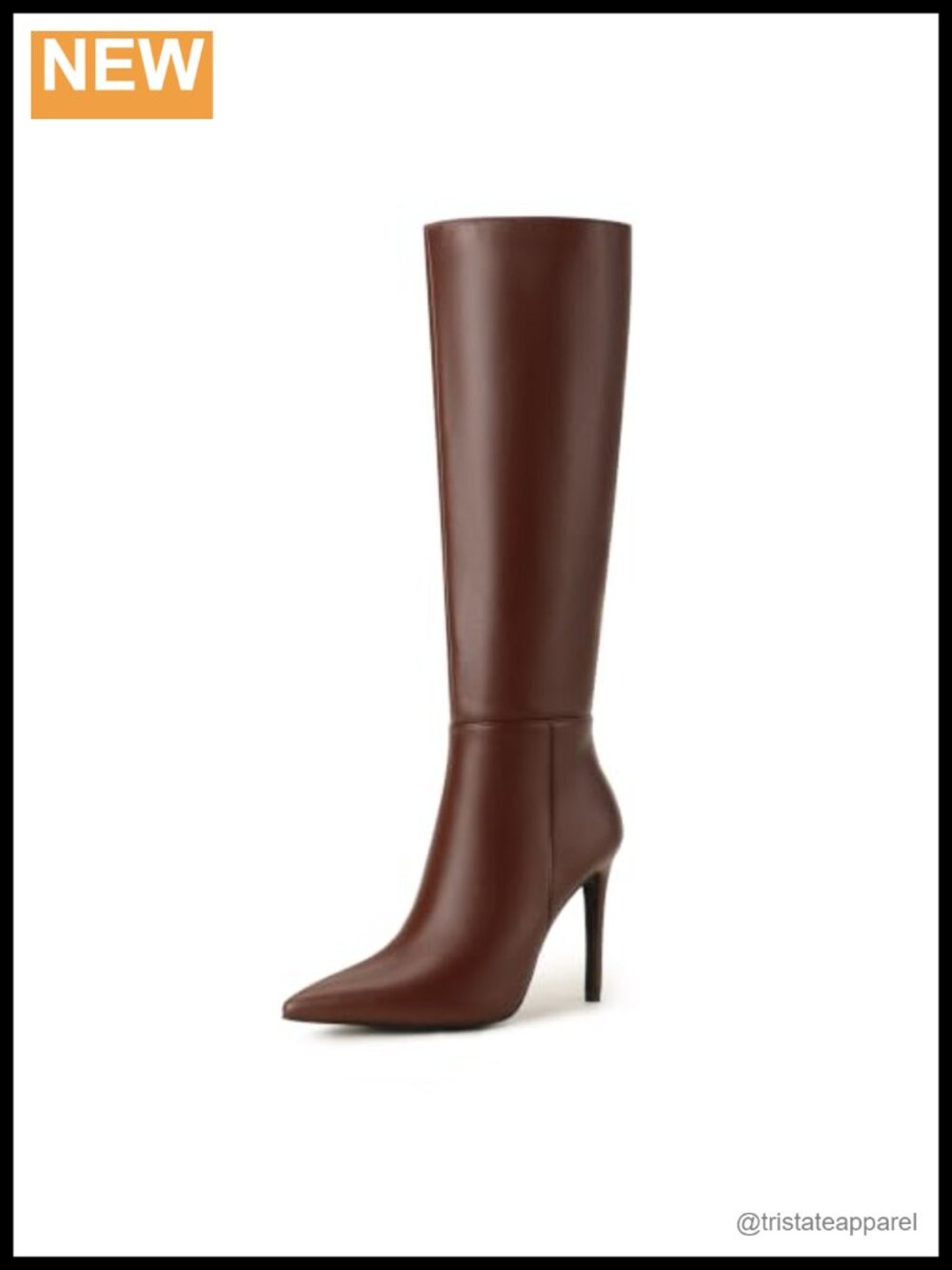 Knee High Stiletto Heel Boots Pointed Toe Faux Leather Women's Tall Boots Zip